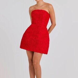 NADINE MERABI Vibrant Red Strapless Dress brand new